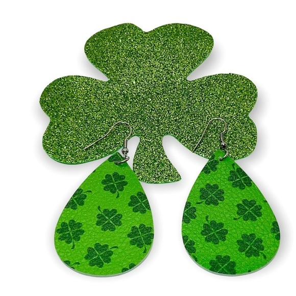 3 For $25 St. Patricks Day Faux Leather Dangle Earrings - Picture 2 of 5